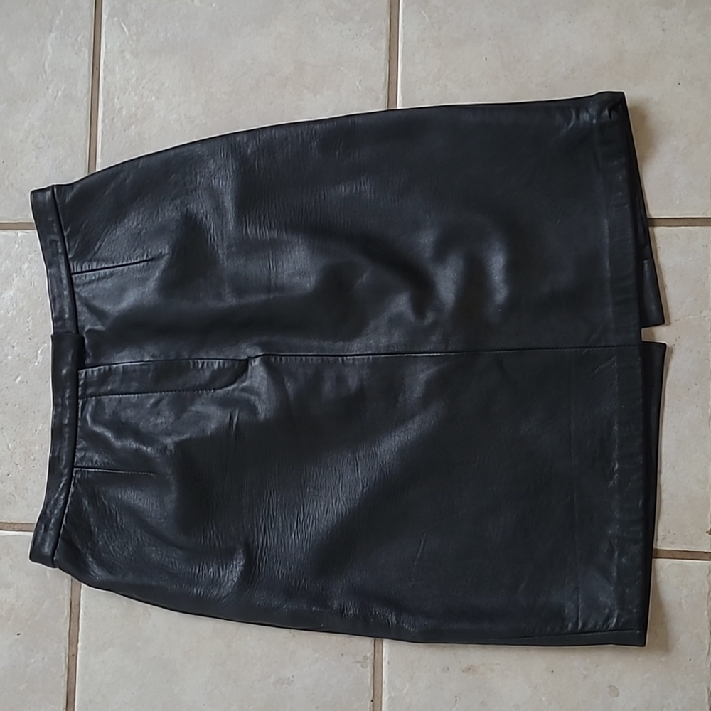 Black Leather Knee-Length Skirt